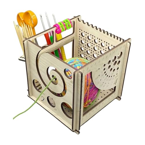 Sarini Cuenco de Hilo de Madera Todo en Uno, Cuenco de Hilo Multifuncional para Tejer, Juego de Cuencos de Hilo para Ganchillo, Organizador de Cesta de Ganchillo, Cuenco de Tejer, Bolsa de Tejer