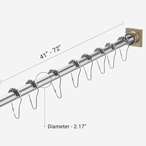 EXCELL Legion Tension Shower Curtain Rod, Adjustable Customizable Curtain Rod for Bathtub, Stall, Closet, Doorway, 41-72”, Brushed Nickel - Thumbnail 2