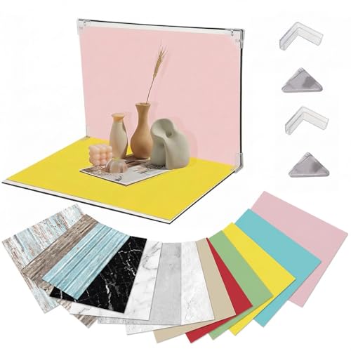LIKENNY 撮影背景セット 9枚セット 両面18デザイン A3サイズ 木目 大理石 コンクリート カラー柄 防水 テーブルフォト 小物撮影 商品撮影 フード撮影 背景シート 反射板 収納袋付き