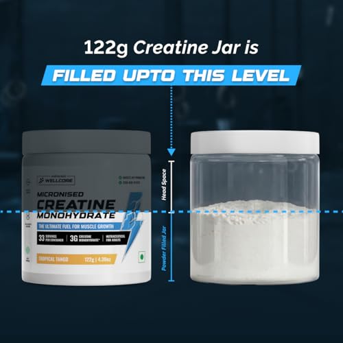 Wellcore Pure Micronised Creatine Powder (33 Servings, Tropical Tango) For Enhanced Muscle Strength With Rapid Absorption | Creatine Monohydrate | Wellcore Creatine Flavoured - 122g