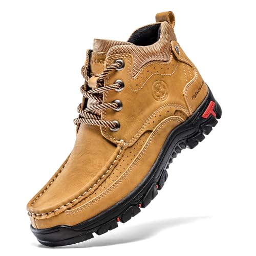 FLYLAND Men's Casual Boots Vintage Leather Ankle Dress Boot Chukka Boots Mid Top Non-Slip Driving...