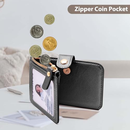 Image of M-Plateau RFID Blocking Keychain Wallet With Leather Wrist Strap | Keychain Wristlet, Womens Card Holder with Zipper Coin Pocket and ID Window(Black)