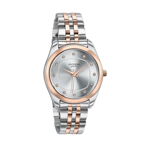 Image of Sonata Poze 7 Analog Silver Dial Rose Gold Sheet Metal Strap Watch for Women - SP80146KM01W
