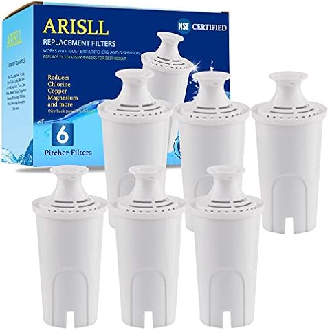 Water Filter Replacement for Brita Pitcher -6 Pack Filters Fits Brita Classic OB03,35557,Mavea 107007,Standard Pitcher Everyday,Atlantis,Bella,Slim Cover
