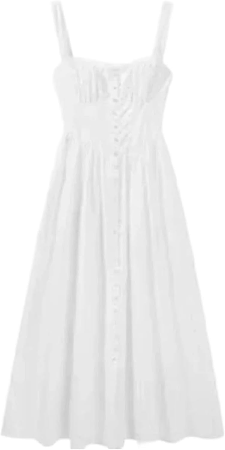 Vestido Largo de Flores Encaje, Vestido A Linea Slim Fit para Playa Casual Mujer, Blanco, L