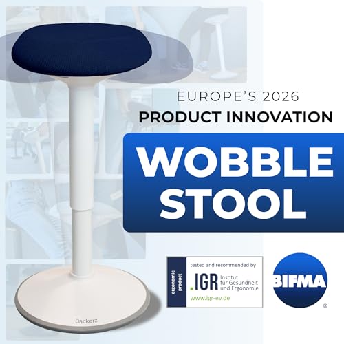 Image of Standing Desk Stool Chair, Height Adjustable Stool 21-31 inch for Office and Classroom, Swivel seat, Anti-Slip Bottom Ergonomic Wobble Stool with Rocking Motion, Blue