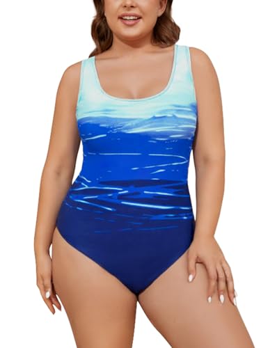 SHEKINI Women One Piece Bathing Suits Back Crisscross Sports Tummy Control Plus Size Swimsuit