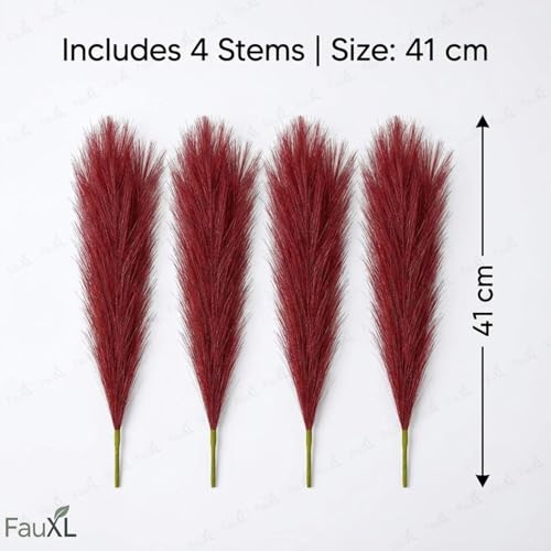 Image of Pack of 4 Pcs Artificial Flowers Faux Pampas Grass Small Fake Flower Plant for Home Decor, Office, Bedroom, Living Room, Table Decoration, Dried Plants (Without Vase Pot) (Maroon)