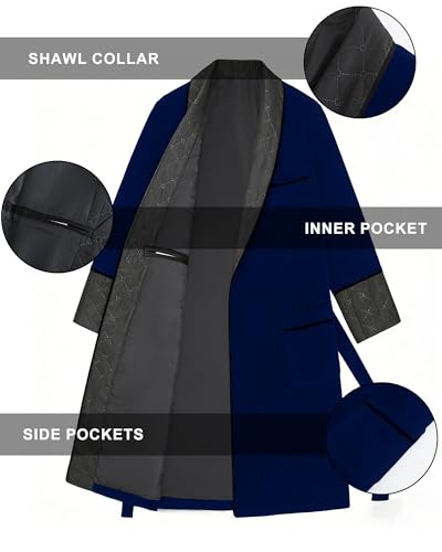 Image of Men's Long Velvet Smoking Jacket Smoking Robe with Belt Shawl Lapel Quilted Dressing Gown