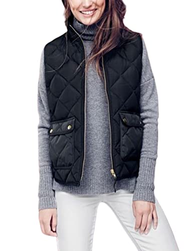 Yeokou Womens Winter Black Quilted Puffer Vest Lightweight Sleeveless Stand Collar Padded Gilet(#2Black-L)