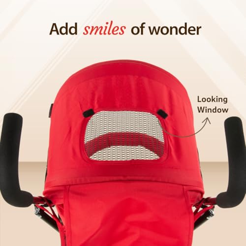 LuvLap Tutti Fruti Baby Stroller/Buggy, Lightweight, Compact & Travel Friendly Baby Pram for 6-36 Months, 5 Point Safety Harness, Adjustable seat Recline, Extendable Canopy, Upto 15Kg (Red)