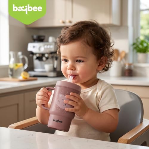 Image of BAYBEE Leak-Proof Sipper Bottle for Toddlers | BPA-Free Tritan Sipper Bottle with Straw for Babies with Double-Wall Insulation | Training Cup for Baby with Easy Clean & Easy-Grip for Kids (Brown)