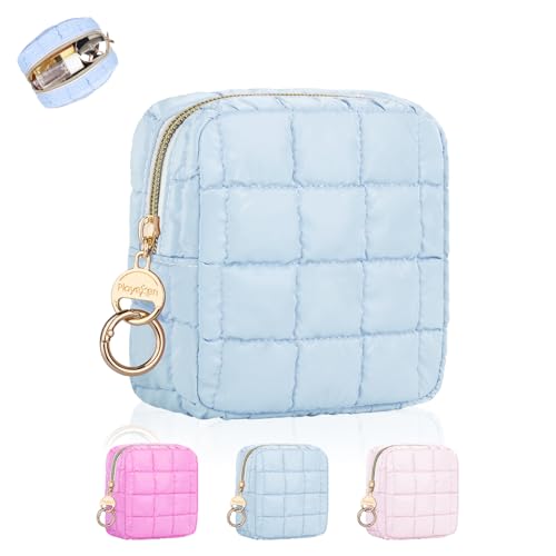 Pequeño Neceser Maquillaje Niñas Organizador para Cosméticos Estuches de Maquillajes Pequeño Bolso de Aseo de PU Cuero Impermeable con Algodón Neceser de Viajes Mujeres Regalo Amiga Cumpleaños(Bleu)