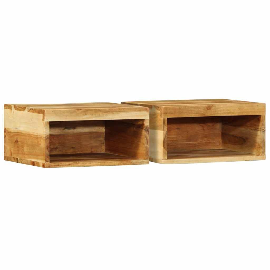 Armadietto da parete per TV, 2 pezzi, in legno massiccio di acacia, 40 x 30 x 19 cm, montaggio a parete, credenza per soggiorno, con cassetto e porta, per CD, DVD, scaffale e organizer Hi-Fi