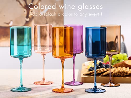 Colored Crystal Wine Glass Set Of 6, Gift For Mothers Day, Her, Wife, Mom Friend - Square Wine Glasses, Unique European Style Tall Drinkware - Red & White, Dinner, Color Beautiful Glassware #TOP5