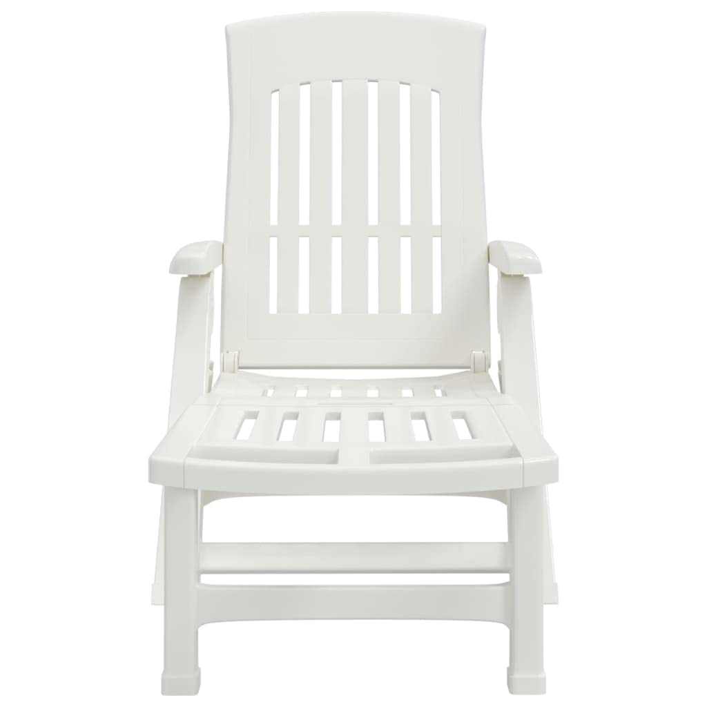 Outdoor-Möbel, Sitzgelegenheiten, Sonnenliegen, Klapp-Sonnenliege mit Rollen, weiß, PP