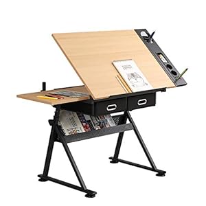 sogesfurniture Computerbureau kantelbaar tafelblad, verstelbare kantelbare tekentafel kunst ambachtelijke tekentafel, architectuur ontwerp werkstation, met 2 ladenopslag, BHEU-UT-DT1027