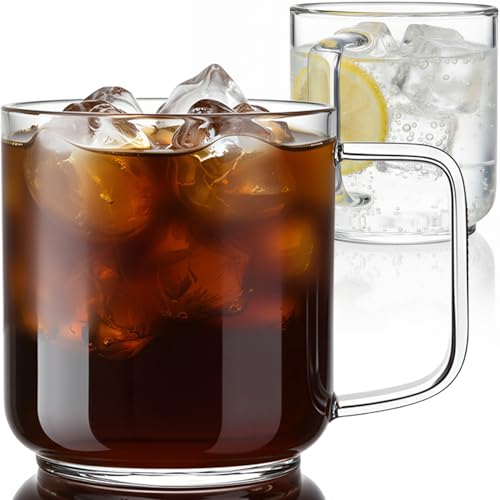 Aquach 22oz Large Clear Glass Coffee Mugs Set of...