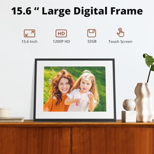 Image of Digital Picture Frame 15 inch FHD Touch Screen WiFi Digital Photo Frame Instant Share Photos and Videos via App, Email, Cloud, Portrait and Landscape, Best Gifts for mom, Christmas mom Gifts