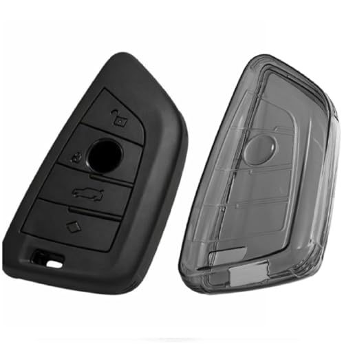 Image of JVCV Soft TPU Cover Compatible with BMW X1, X3, X6, X5, 5 Series, 6 Series, 7 Series 4 Button Blade Smart Key | Scratch-Resistant Protective Case (Combo - Matte Black & Transparent)