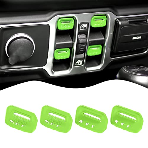 4PCS Car Window Switch Button Cover Trim Interior Accessories for Jeep Wrangler JL JLU Gladiator JT 2018-2021 (Green)