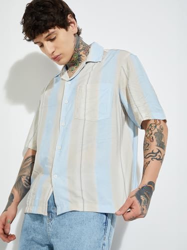 Image of Max URB N Men Half Sleeves Striped Boxy Fit Oversized Shirt