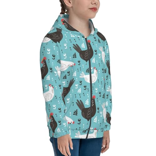 Lovely Roosters Kids Pullover Hoodies Boys Zip Up Sweatshirts Girls Athletic Clothes with Pocket4