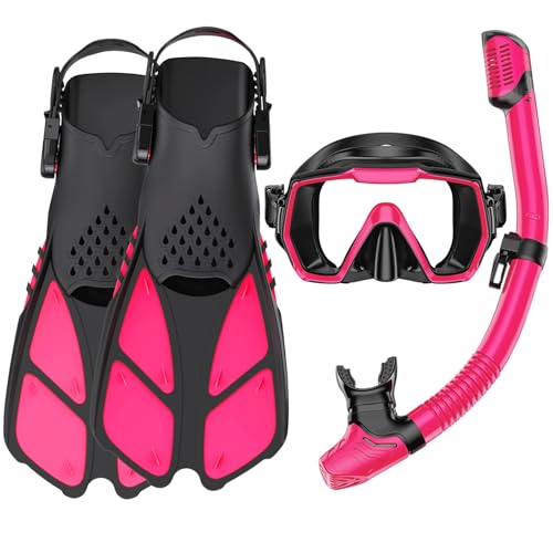 HH HHAO SPORT Schnorchelset Erwachsene mit Flossen, Tauchermaske, Dry Top Schnorchel und Tragetasche