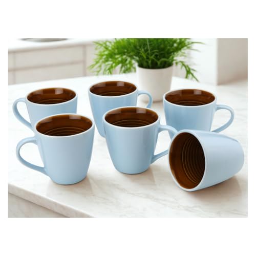 Image of Bodhi House Handcrafted Ceramic Coffee Mug Set of 6 Pieces (350 Ml), Stoneware Tea Cup, Microwave Safe Large Milk Mug, Glossy Finish, Ideal for Daily use, Casual Gatherings and Gifting, Arctic Blue