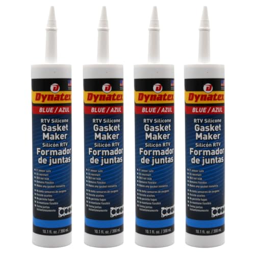 Image of Dynatex Blue RTV Silicone Gasket Maker 10.1 oz Caulk Tube - Oxygen Sensor Safe, OEM Specs, Gear Oil Resistant, Oil /Water Resistant, Made in the USA (4-Pack)