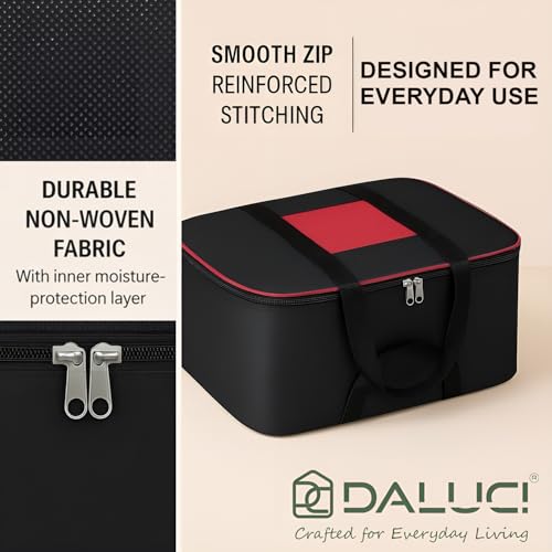 Image of DALUCI 2 Pack Underbed Storage Bags for Clothes, Blankets & Sarees, Large Moisture Proof Storage Organizer with Zip, Non Woven Wardrobe Storage Bags - Black (52 x 44 x 20 cm)