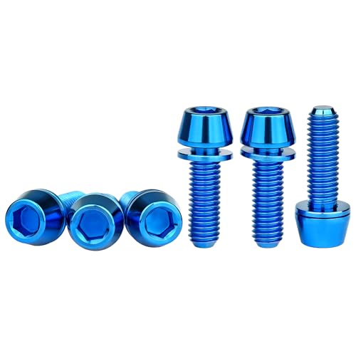 Image of Titanium Ti Allen Hex M5x16 18mm Tapered Head Bolt with Washer Screw for Bicycle Stem Parts Pack of 6 (Blue, M5x16mm)