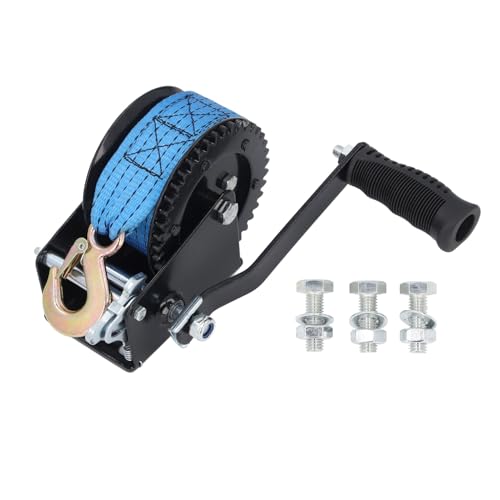 Asixxsix 1200lbs Hand Crank Winch, Boat Trailer Winch with 26ft Strap, 4.1:1 Gear Ratio & 2 Way Ratchet Heavy Duty Manual Winch for Truck, RV, ATV, Jet Ski, Construction Site