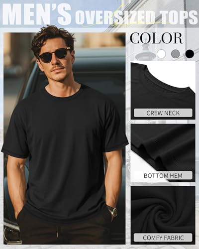 Image of Neer 3 Pack Big and Tall T-Shirts for Men L-7xl Tops | Large Casual Stretch Workout Tees, Short Sleeve Crewneck Oversized Shirts, Classic Summer Outfits, Comfy Basic Loose Clothes