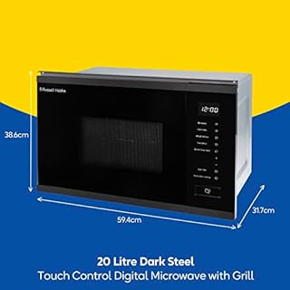 Russell Hobbs Built in 20 Litre Touch Control Digital Microwave with Grill, Defrost Setting, 5 Power Levels, 8 Autocook Settings, Dark Steel, 1 Year Guarantee RHBM2002DS