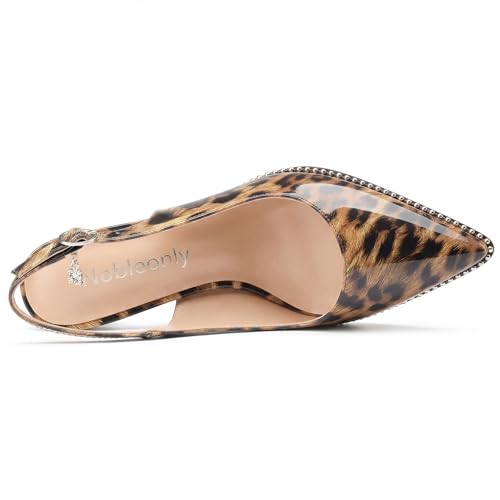 Image of NobleOnly Slingback Beaded Pumps for Women High Stiletto Heel Pointed Toe Slip-on Dress Sandals Adjustable Buckle Rhinestone Patent Leather 3.9 Inches Heels