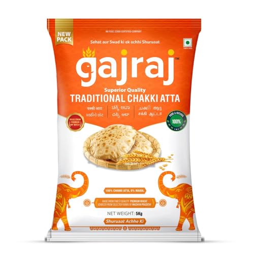 Gajraj Traditional Chakki Atta High Fiber Wheat Flour Rich in Nutrients |100% Pure Atta (500 GM) Gajraj Traditional Chakki Atta High Fiber Wheat Flour Rich in Nutrients |100% Pure Atta (500 GM)