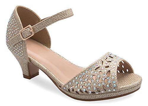 Image of Olivia K Girl's Cute Adorable Strappy Glitter Open Toe Heel Sandals - Adjustable buckle