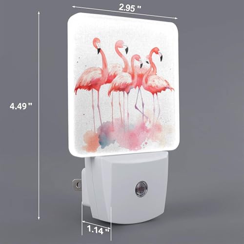Image of Pink Flamingos Watercolor LED Plug-in Night Light 2-Pack, Auto Sensor Nightlights Set of 2 for Bedroom Bathroom