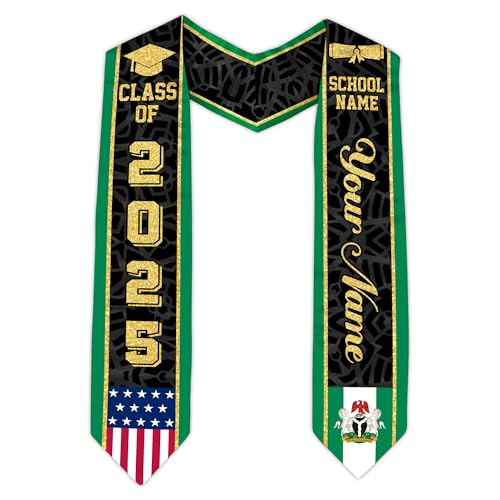 MonkeyVan Custom Nigerian Graduation Sash Nigeria Graduation Stole Personalized Nigerian American Flag Graduation Sash 2025 Style 6