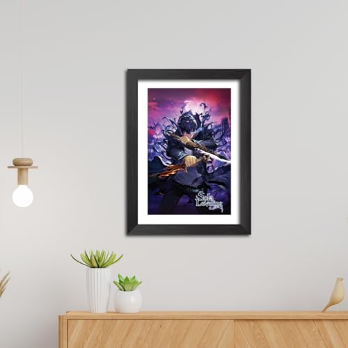 Image of TenorArts Sung Jinwoo Posters Solo Levleing Anime Poster Laminated Photo Frame Painting with Matt Finish Black Textures (12inches x 9inches)