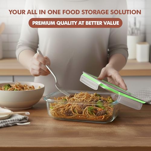 Image of Razab 16 Pc (Set of 8) 30 Oz Glass Meal Prep Containers with Lids, Airtight Large Glass Food Storage Containers, Reusable Leak Proof BPA Free, Freezer to Oven and Dishwasher Safe