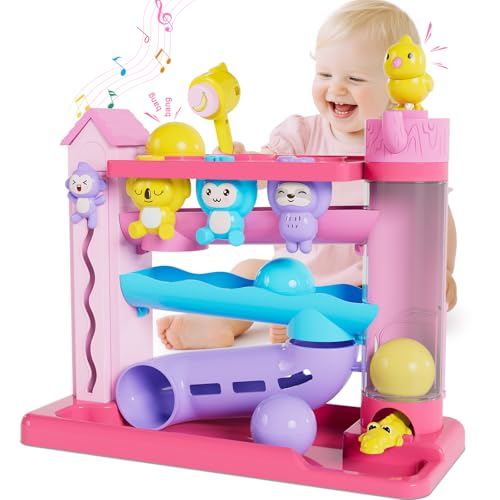 Image of VOILBTOY Musical Toy for 1-2 Year Old Girls,Educational Baby Toys 12-18 Months,Ball Drop Toy with English & Spanish,Fine Motor Toys for Toddlers 1-3,Birthday Gift for 1+ Year Old Girl (Pink)