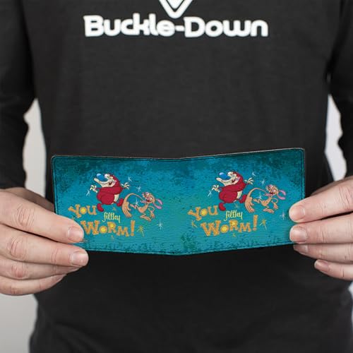 Ren and Stimpy Buckle-Down PU Bifold Wallet-Ren Slapping Stimpy You Filthy Worm, Multicolor, 4.0" x 3.5"4