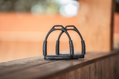 Equinate Sicherheitssteigbügel Oregon 12cm Schwarz Matt - Mit Anti-Rutsch Trittfläche aus Gummi - Steigbügel für Erwachsene und Kinder - Entlastet die Fußgelenke - 2 Stück