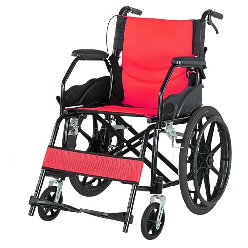 Negosu 高齢者用折りたたみ式車椅子、高齢者用小型超軽量ポータブル旅行用 折りたたみ 車椅子 介助型 軽量 簡易車椅子 外出用 (レッド)