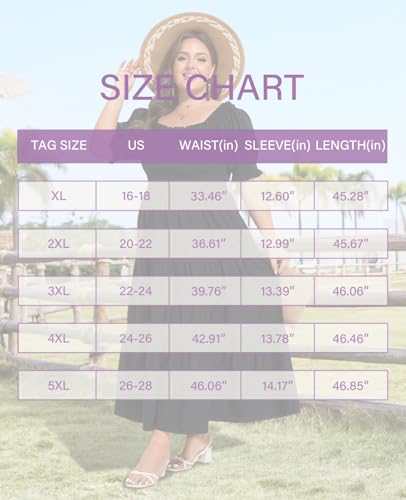 Women's Plus Size Casual Maxi Dress Square Neck Smocked Dress Short Puff Sleeve Floral Solid Summer Dress4