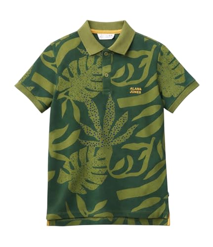 Image of Alan Jones Clothing Boys Regular Fit All Over Printed Polo T-Shirt | Cotton Blend | Ribbed Hems | Ages 6-16 Years