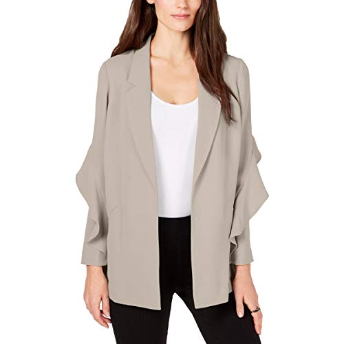 Alfani Womens Flounce Jacket, Beige, Medium