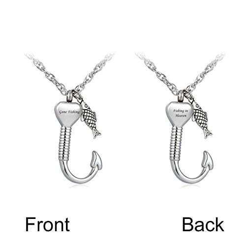 image for Gredstar Gone Fishing Urn Necklace for Ashes Fish Hook Cremation Urn P